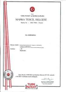 M.A. Durmuşoğlu marka tescil belgesi