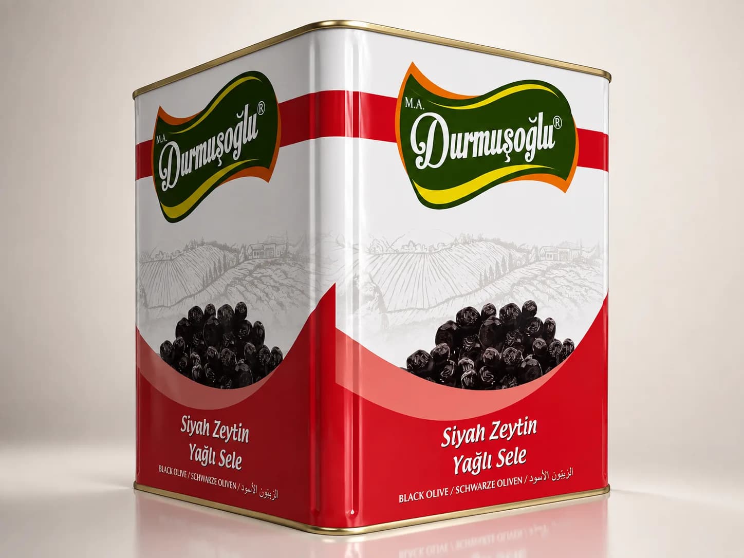 Durmuşoğlu markalı yağlı sele siyah zeytin tenekesi