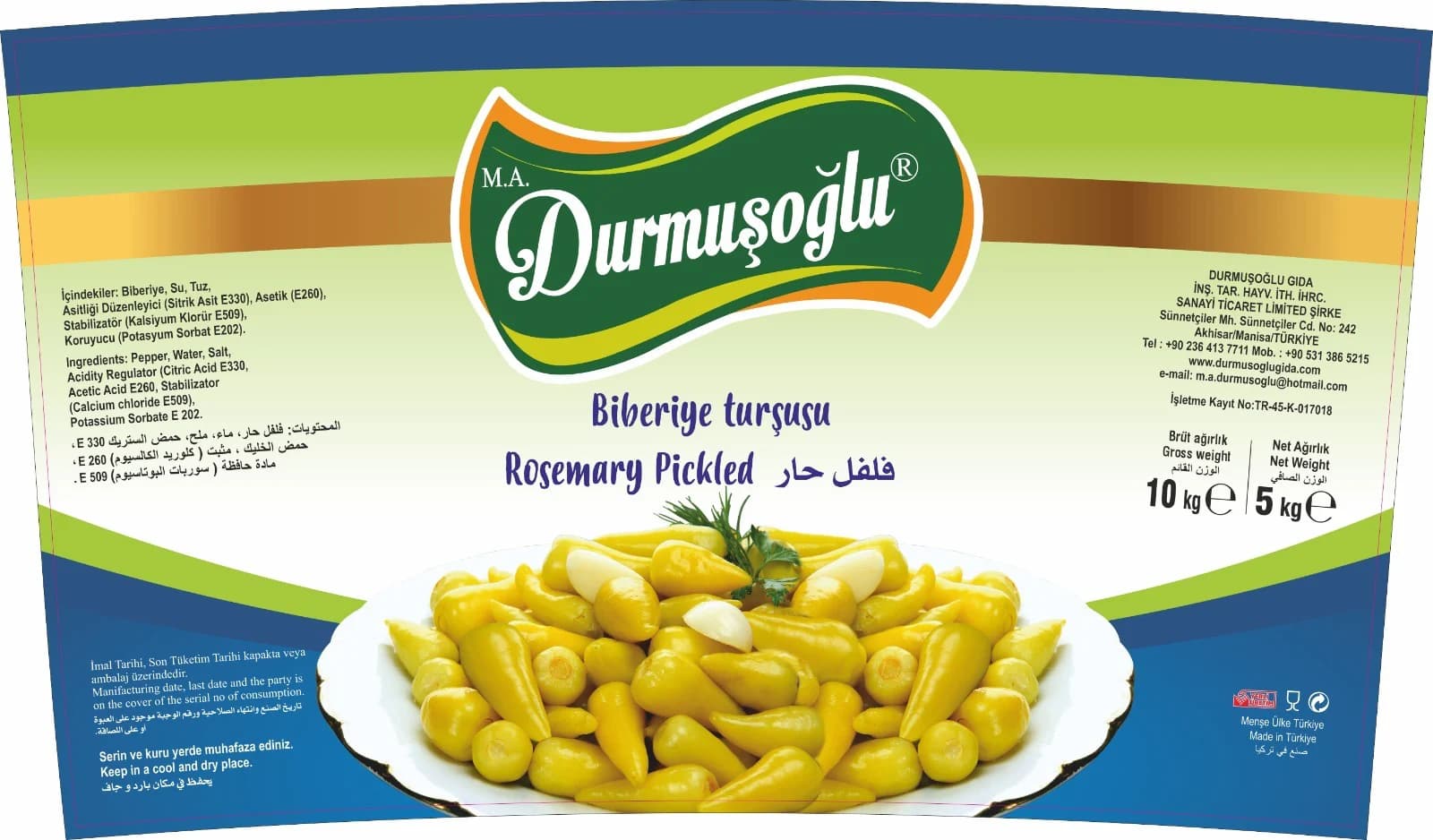 Durmuşoğlu Biberiye Turşusu etiketi