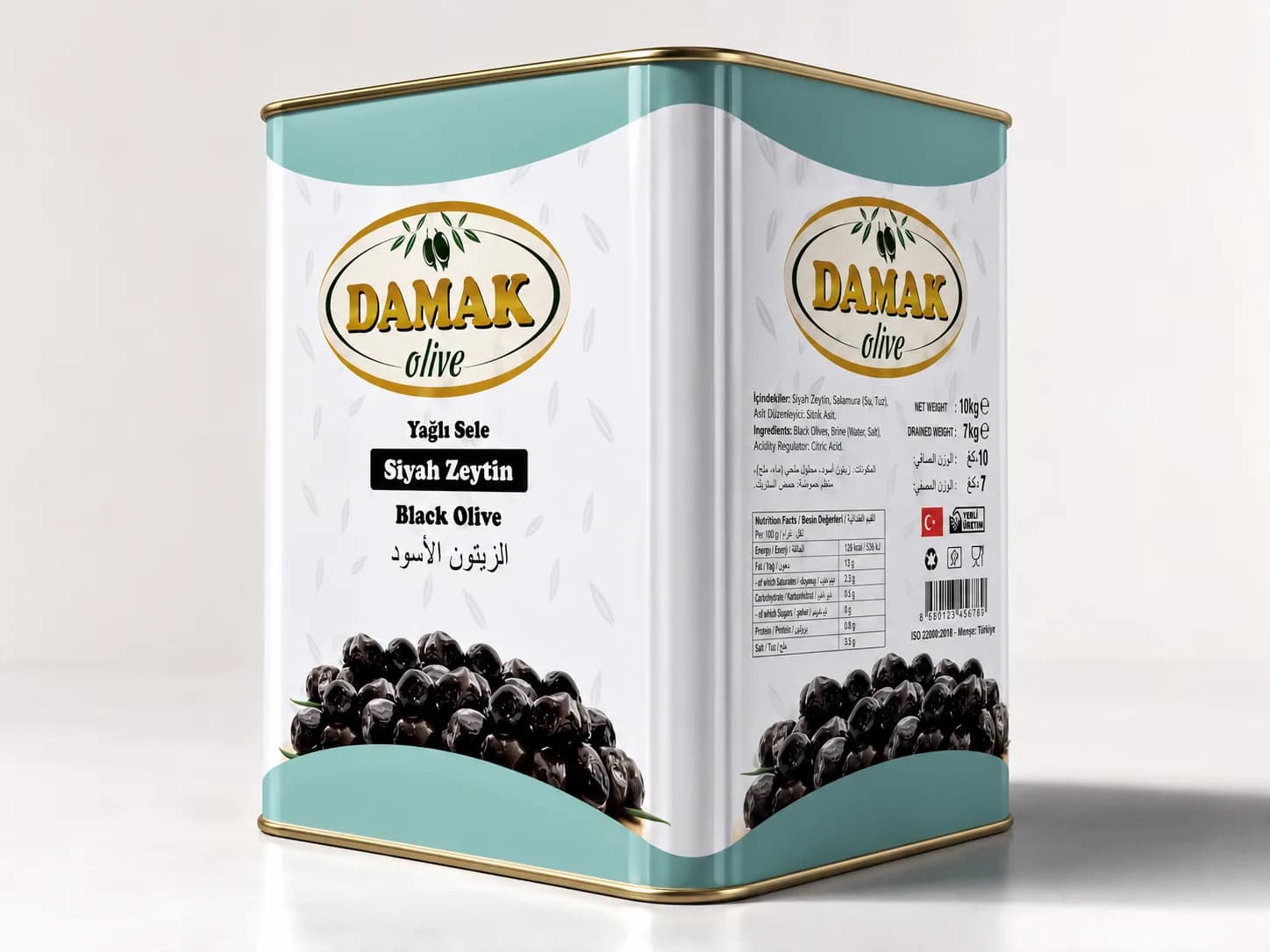 Damak Olive markalı yağlı sele siyah zeytin tenekesi
